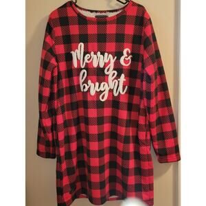 Simply Southern Women Large Buffalo Plaid Fleece Serpa Nightgown Merry & Bright